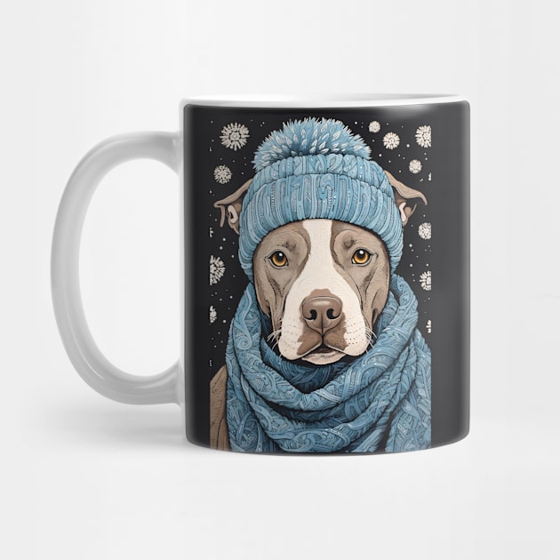 Pitbull in Hat Funny Christmas Dog Lover Gift by Ai Wanderer